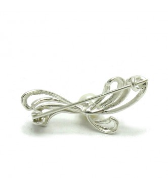 A000037 Stylish Sterling Silver Brooch Flower Pearl 925