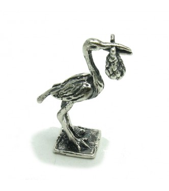 A000042 Sterling Silver  Collectible Stork with a baby Solid 925