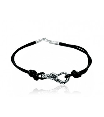 B000139 Sterling Silver Bracelet Solid 925 Snake Natural leather