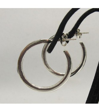E000110 Stylish Sterling Silver Earrings Natural Leather Hoops 925