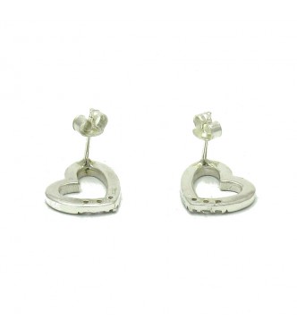 E000219 Stylish Sterling Silver Earrings 925 Hearts with CZ