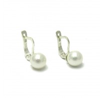 E000497 Sterling Silver Earrings Solid Pearl 925