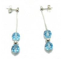 E000003A Dangling sterling silver earrings with aqua crystals solid 925 Empress