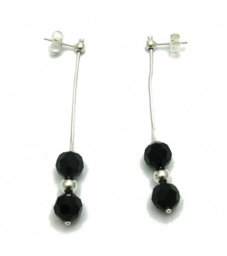 E000003J Dangling sterling silver earrings with black crystals solid 925 Empress