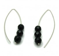 E000004J Stylish Sterling Silver Earrings Black Crystals 925