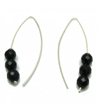 E000004J Stylish Sterling Silver Earrings Black Crystals 925
