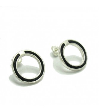 E000112  Stylish Sterling Silver Earrings Natural Leather Hoops  925