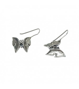 E000202 Sterling Silver Earrings Solid Butterfly oxidized 925