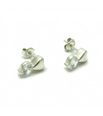 E000220 Stylish Sterling Silver Earrings With CZ 6.0mm 925
