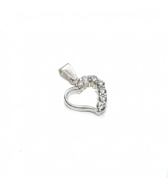 PE000050 Sterling Silver Pendant Heart With Cubic Zirconia Solid Hallmarked 925 Handmade