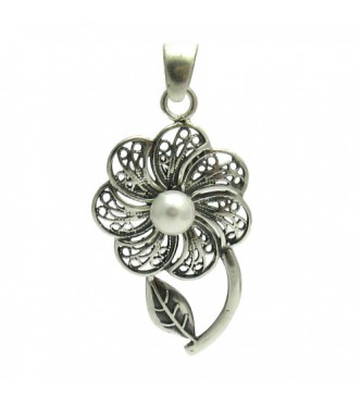 PE000976 Sterling silver pendant solid 925 flower pearl