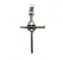 PE001318 Handmade sterling silver pendant Cross Nails and Skull solid hallmarked 925