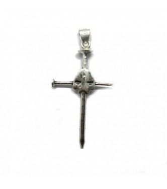 PE001318 Handmade sterling silver pendant Cross Nails and Skull solid hallmarked 925