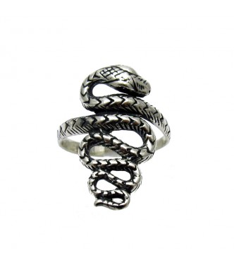 R000012 Long Stylish Genuine Sterling Silver Ring Stamped Solid 925 Snake Handmade
