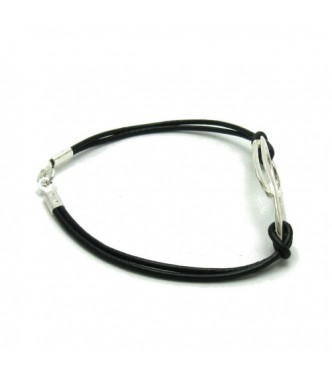 B000154 Sterling Silver Bracelet Solid 925 Ellipse Natural leather
