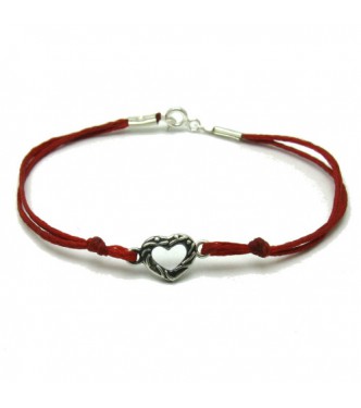 B000158 Sterling Silver Bracelet Solid 925 Heart with red string