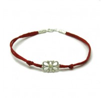 B000164 Sterling Silver Bracelet Solid 925 Flower with red string