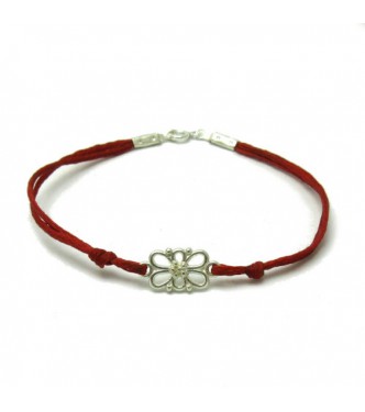 B000164 Sterling Silver Bracelet Solid 925 Flower with red string