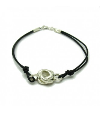 B000165 Sterling Silver Bracelet Solid 925 Black leather
