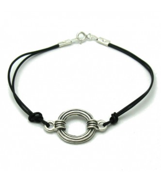 B000169 Sterling Silver Bracelet Solid 925 Black leather