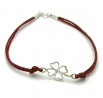 B000176R Sterling Silver Bracelet Solid 925 Clover with red string