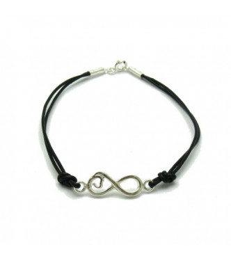 B000177 Sterling Silver Bracelet Solid 925 Eternity with Black leather
