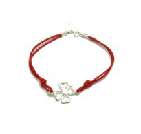 B000209R Sterling Silver Bracelet Solid 925 Clover with red string