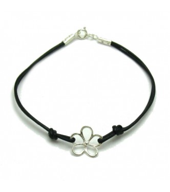 B000212 Sterling silver bracelet solid 925 Flower with leather  Empress