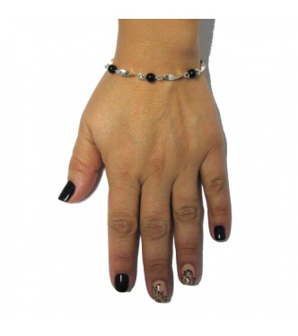 B000215 Sterling silver bracelet solid 925 with 6mm black onyx  Empress