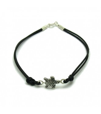 B000216 Sterling silver bracelet solid 925 Turtle with leather  Empress