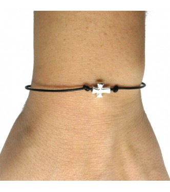 B000219 Sterling silver bracelet genuine hallmarked solid 925 Cross with leather