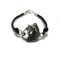 B000222 Sterling silver bracelet solid 925 Unicorn with leather Empress