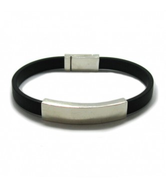 B000223 Sterling silver bracelet solid 925 and rubber with magnetic clasp