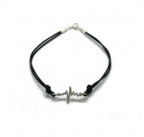 B000225 Sterling silver bracelet genuine hallmarked solid 925  Cardiogram with leather