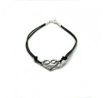 B000229 Sterling silver bracelet genuine hallmarked solid 925 Heart and infinity with black leather