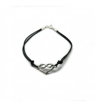 B000229 Sterling silver bracelet genuine hallmarked solid 925 Heart and infinity with black leather