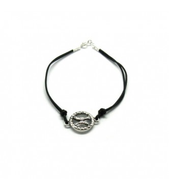 B000239 Sterling silver bracelet genuine hallmarked solid 925 Zodiac sign Pisces with leather