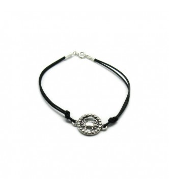 B000240 Sterling silver bracelet genuine hallmarked solid 925 Zodiac sign Cancer with leather
