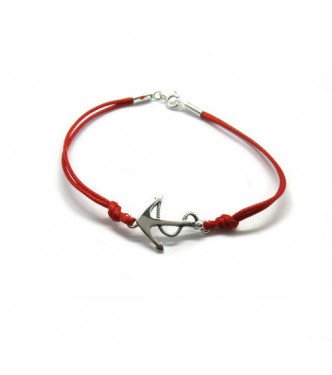 B000242R Sterling Silver Bracelet Solid 925 Anchor with red string EMPRESS