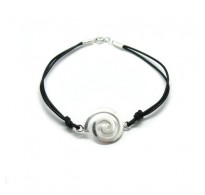 B000244 Sterling silver bracelet genuine hallmarked solid 925 Spiral with black leather