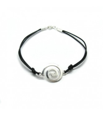 B000244 Sterling silver bracelet genuine hallmarked solid 925 Spiral with black leather