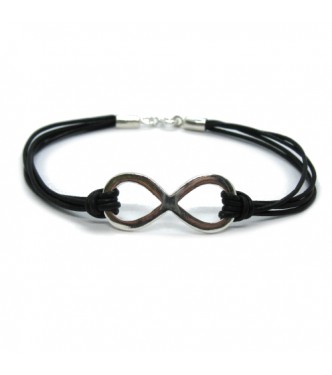 B000250 Sterling Silver Bracelet Solid 925 Infinity Symbol With Natural Leather Empress