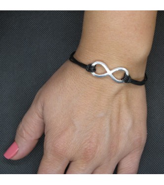B000250 Sterling Silver Bracelet Solid 925 Infinity Symbol With Natural Leather Empress