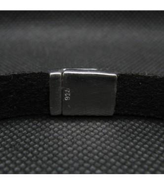 B000251 Sterling Silver Bracelet Solid 925 With Natural Black Leather Empress