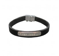 B000254 Sterling Silver ID Bracelet Solid 925 With Natural Black Leather