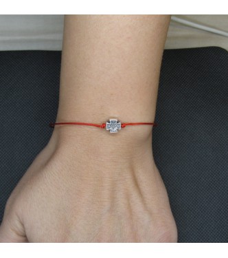 B000255R Sterling Silver Bracelet Genuine Hallmarked Solid 925 Cross With Red String