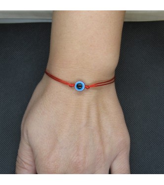 B000258 Sterling Silver Bracelet Solid 925 Blue Eye With Red String Empress