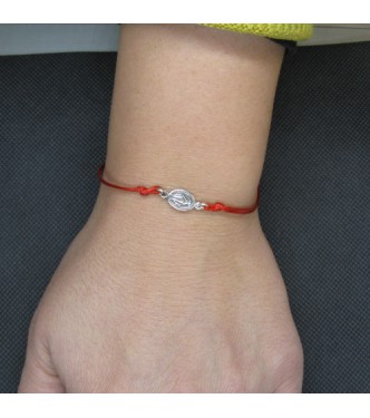 B000260R Sterling Silver Bracelet Genuine Hallmarked Solid 925 Mother Of God With Red String