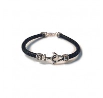 B000261 Genuine Sterling Silver Bracelet Anchor Solid Hallmarked 925 With Black Leather