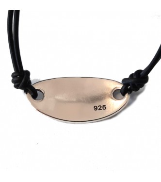 B000263 Genuine Sterling Silver Bracelet Solid Hallmarked 925 With Black Leather